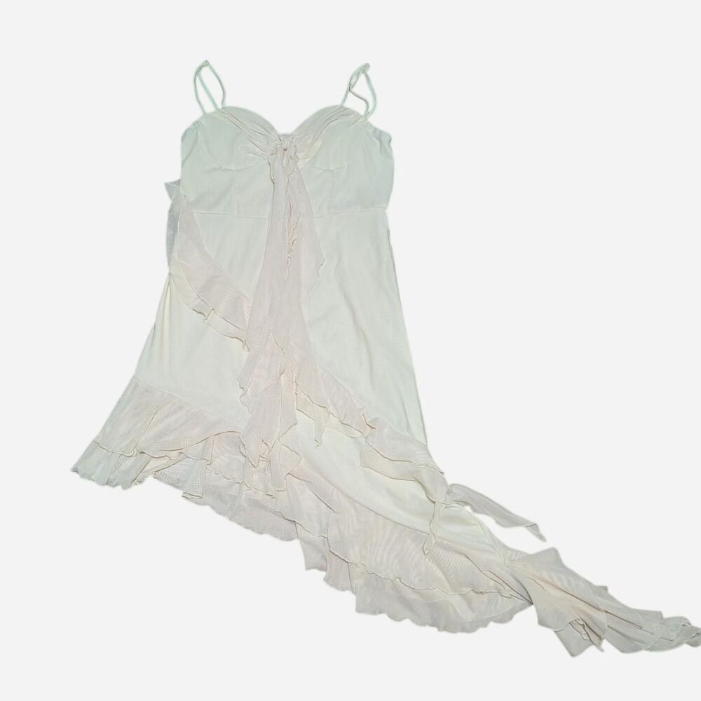 Cider Off-White Ruffled High-Low Slip Dress Romantic Coquette Angelic Cami Dress
